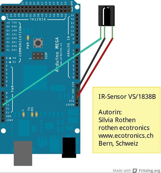 Bestckungsplan fr Arduino und IR-Sensor vom Typ VS/1838B