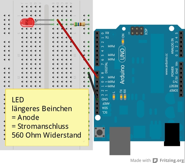 Bestckungsplan fr Arduino mit LED 5mm