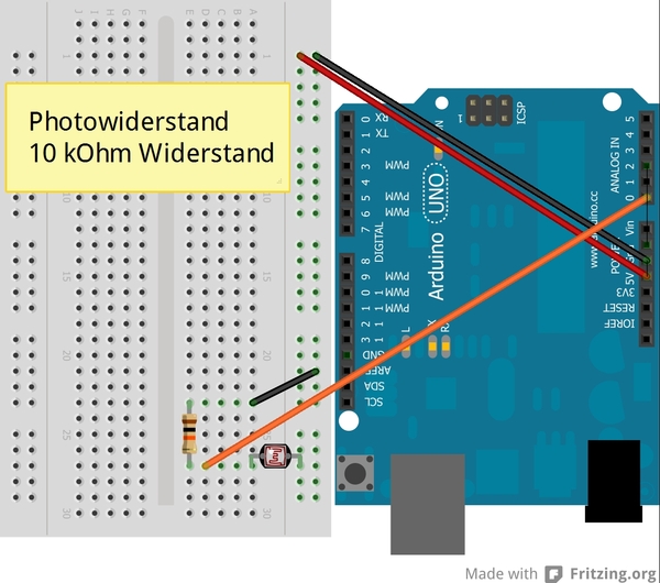 Bestckungsplan fr Arduino und Photowiderstand