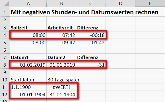 Negative Datums- und Zeitwerte mit 1904-Datumskonfiguration