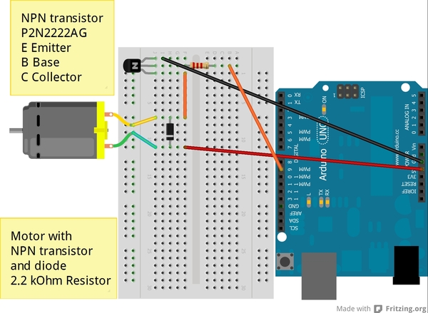 Bestückungsplan für Arduino und Gleichstrommotor
