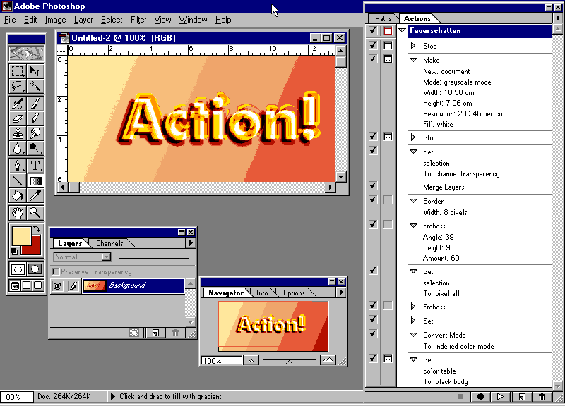 Screenshot Photoshop 4.0 mit Actionliste